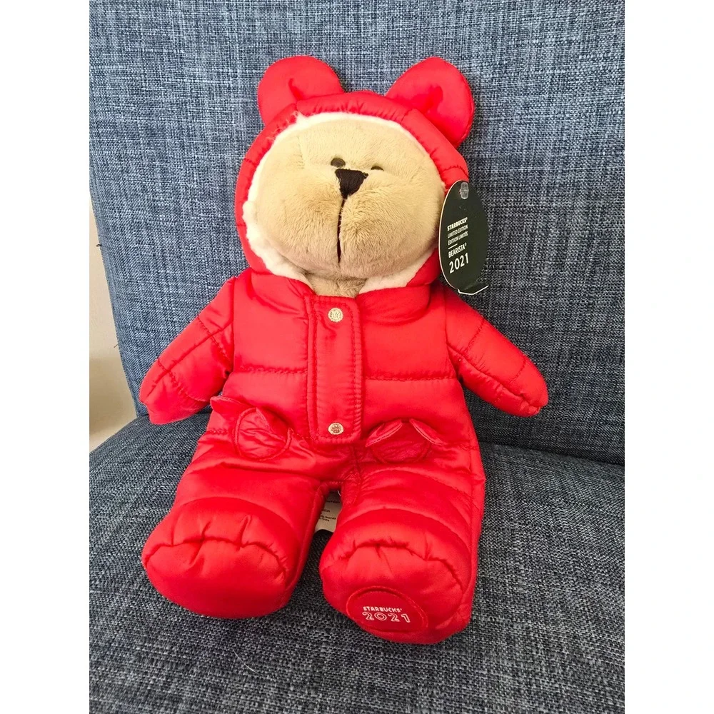 Starbucks Bearista 2021 Limited Edition Red Puffer Snowsuit Plush Bear 11 Inch